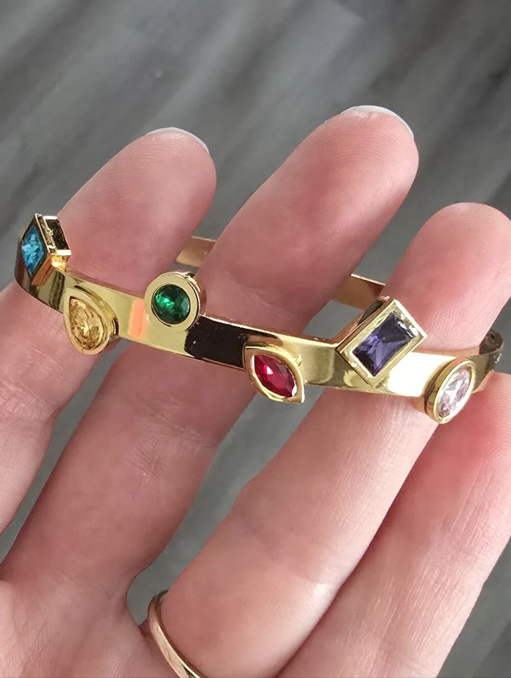 Gold-Tone Multicolor Gemstone Bangle Bracelet